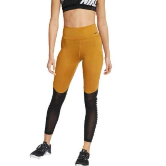 Nike One Women's 7/8 Training Legging Wheat/Black size S - Picture 2 of 7